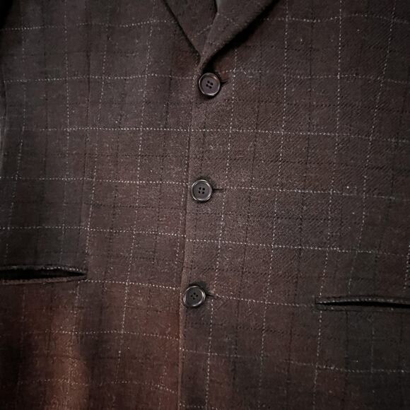 Giorgio Armani Le Collezioni Wool Windowpane Blazer Brown 40R Italy Vintage - Picture 7 of 16